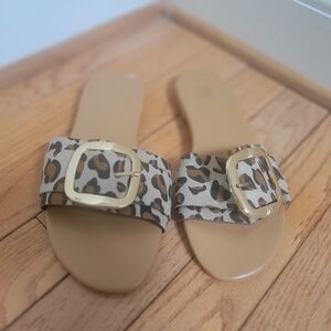 Stylish Women's Leopard Print Square Open-toed Size 7.5 Sandals
